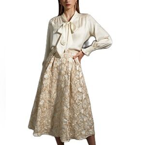 CHICWISH GOLDEN BLOSSOM JACQUARD SKIRT
